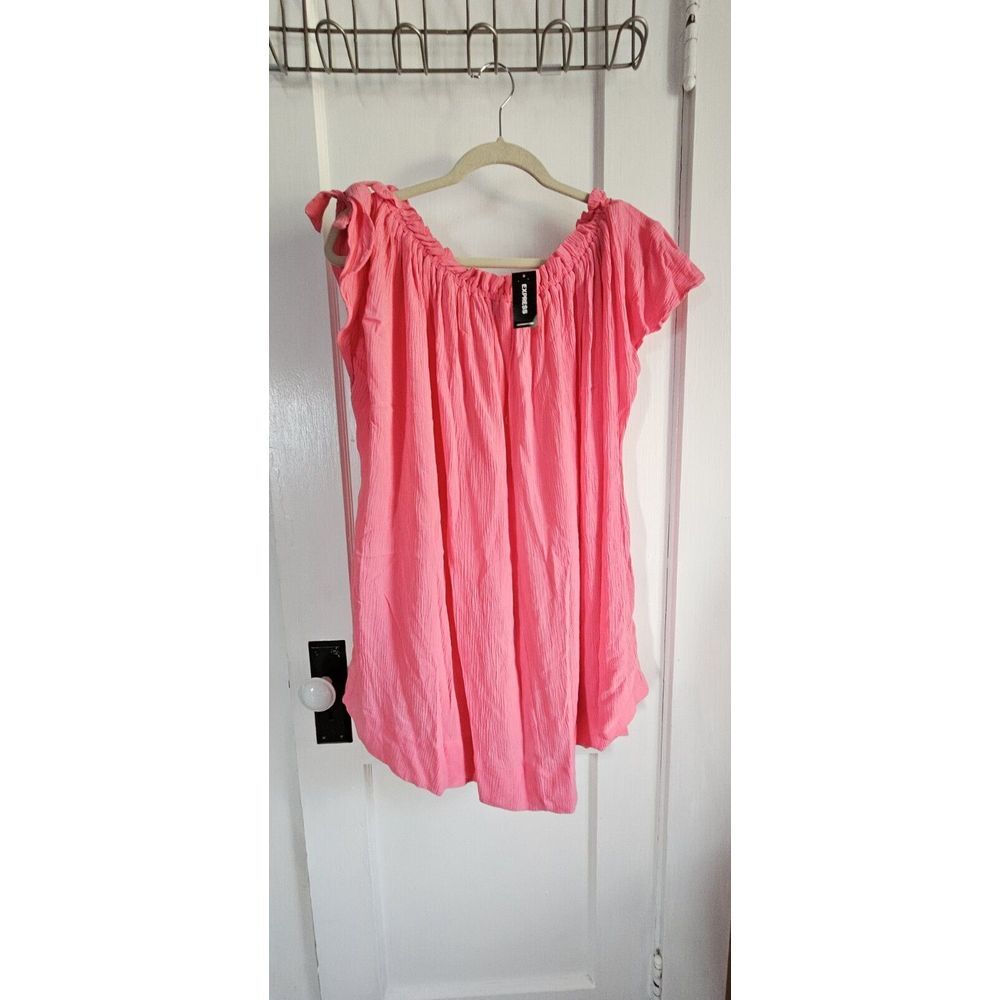 NWT EXPRESS ruffled neck cap sleeves w/pockets, Rayon Pink dress S/XS